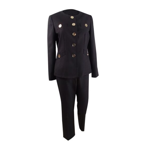 Le Suit Women's Petite Collarless Pantsuit (6P, Black) - Picture 1 of 3